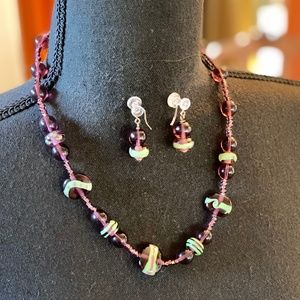 Purple and Green Stone Handmade Necklace and Earring